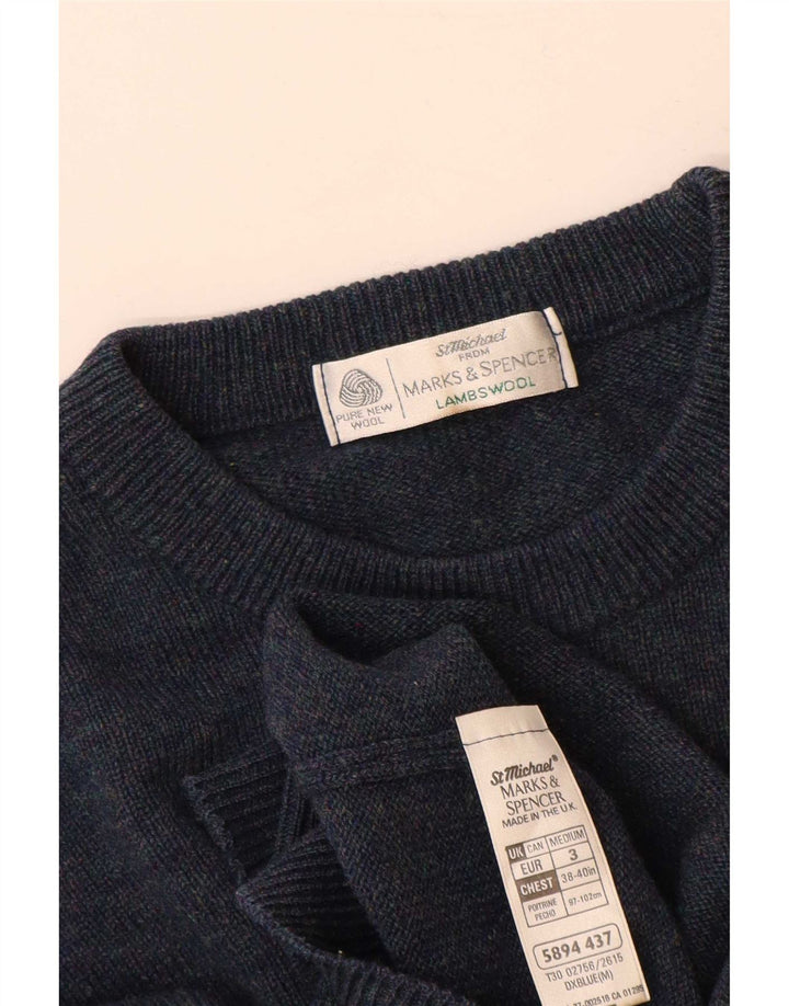 Marks & Spencer Herre sweater med rund hals, mellemblå lammeuld