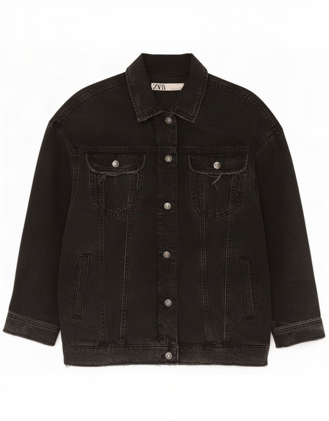 Zara Dame denimjakke UK 16 Stor Sort Bomuld