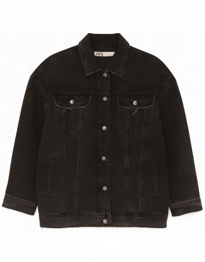 Zara Dame denimjakke UK 16 Stor Sort Bomuld