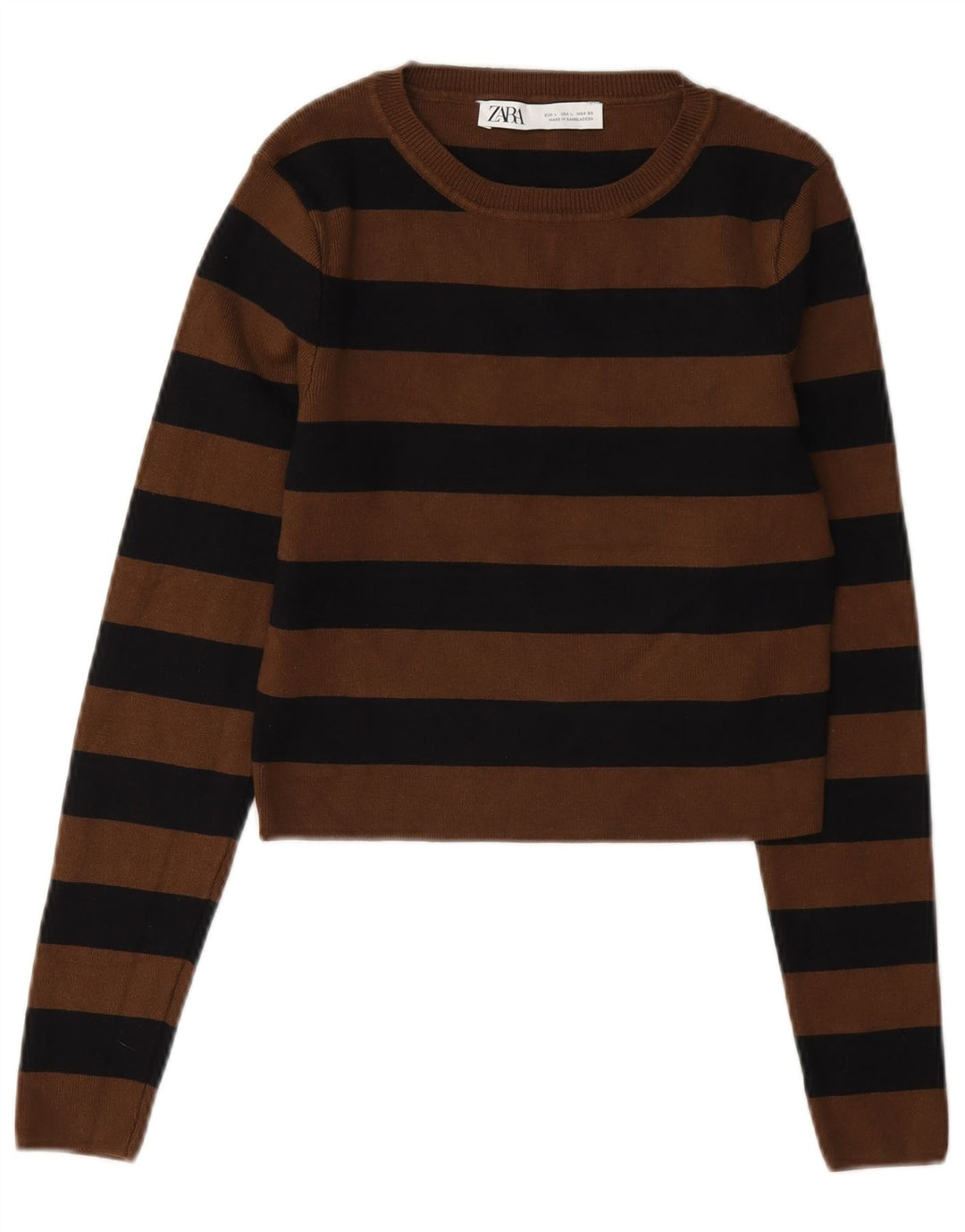 Zara Dame Crop Bluse Top UK 14 Stor Brun Stribet