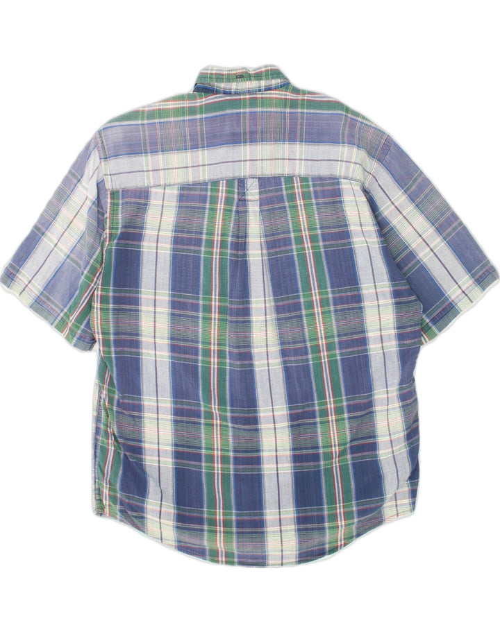 EDDIE BAUER Mens Short Sleeve Shirt Medium Blue Plaid Cotton | Vintage Eddie Bauer | Thrift | Second-Hand Eddie Bauer | Used Clothing | Messina Hembry 