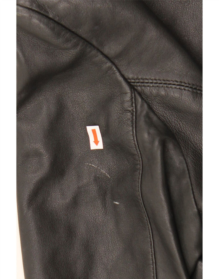 Vintage dame 3-knaps læder blazerjakke UK 14 Stor sort læder