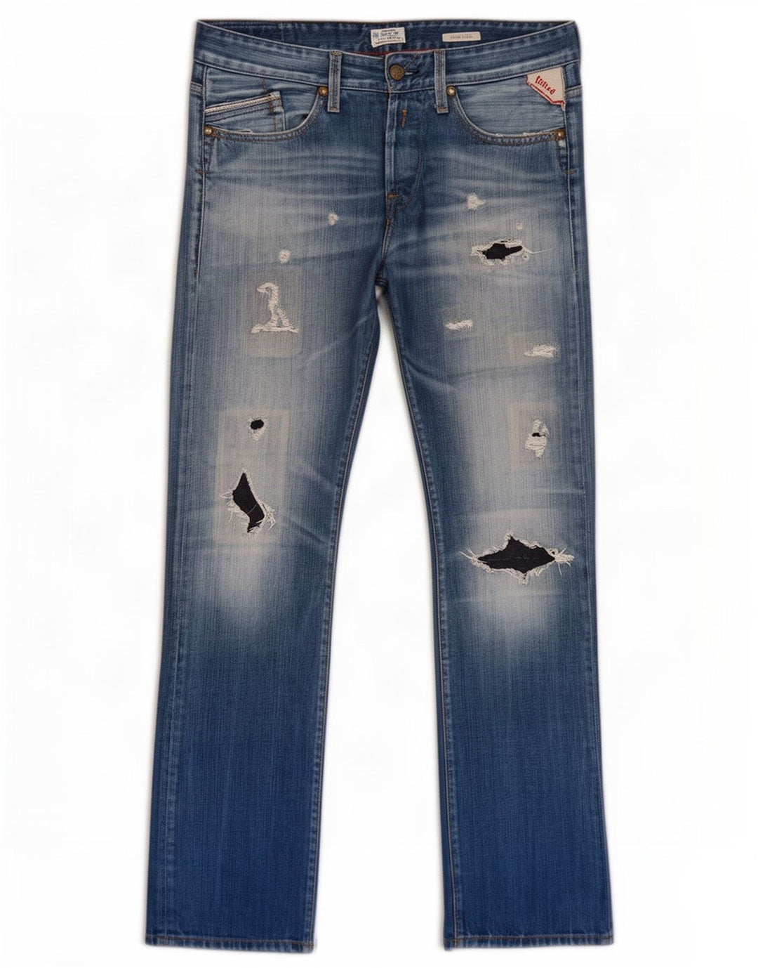 Replay Herre Waitom Distressed Straight Jeans W31 L32 Blå Bomuld