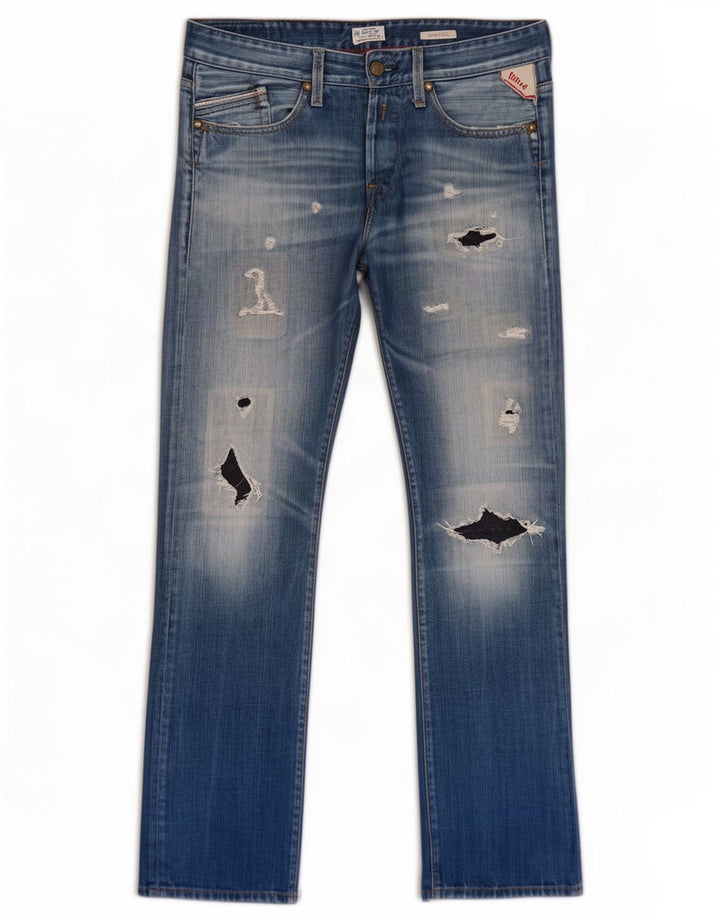 Replay Herre Waitom Distressed Straight Jeans W31 L32 Blå Bomuld