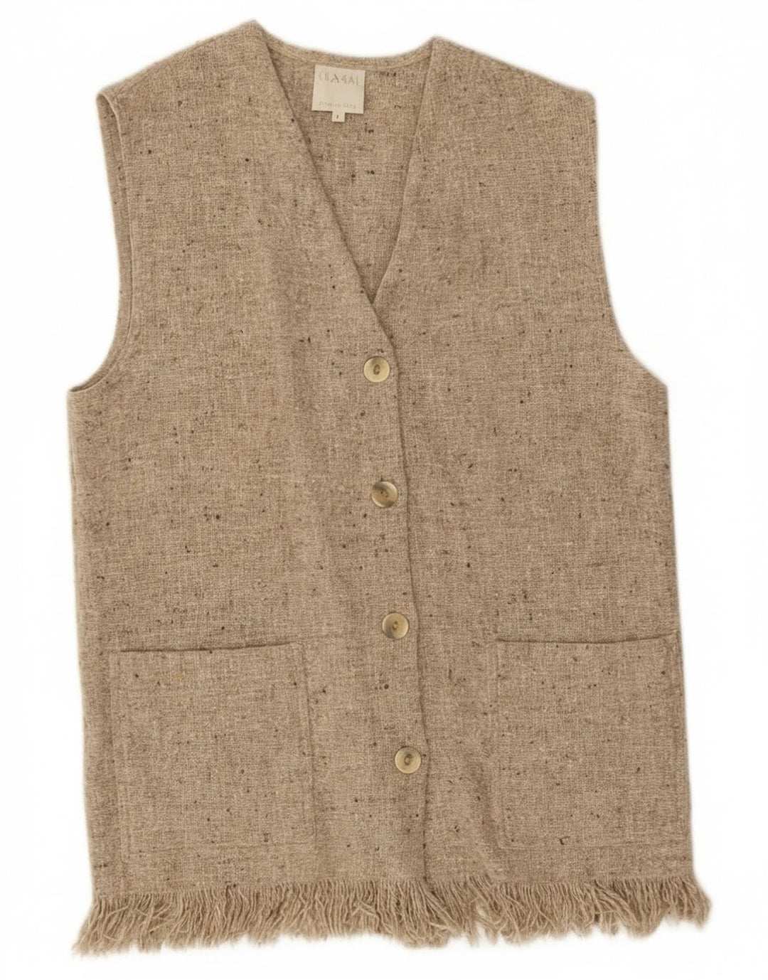 Vintage ærmeløs cardigan sweater til kvinder UK 14 Medium Grey Flecked Wool