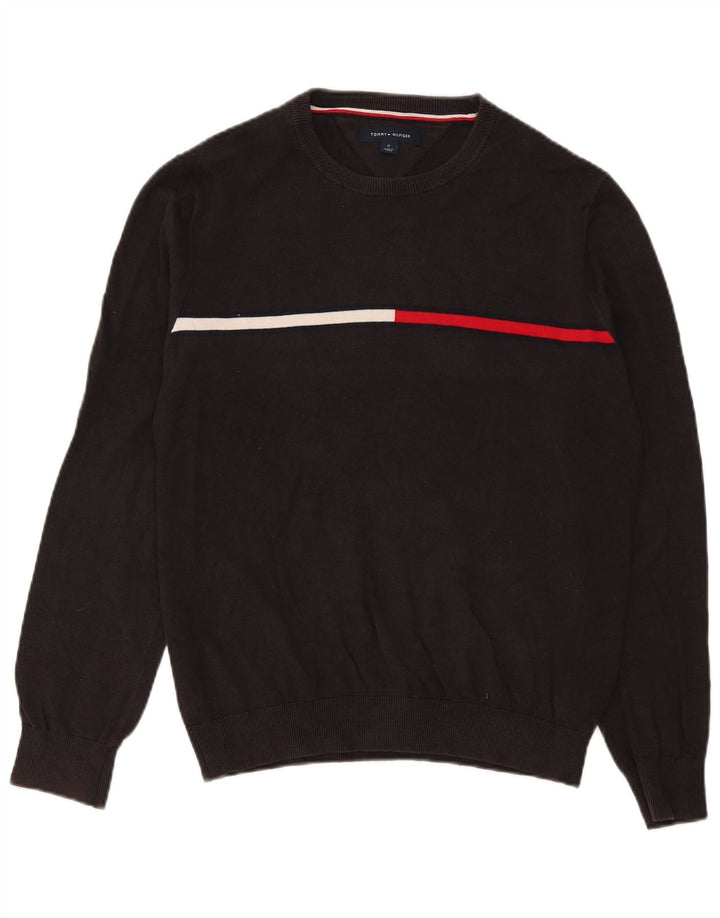 Tommy Hilfiger Herre Crew Neck Jumper Sweater Medium Grey Colourblock Bomuld