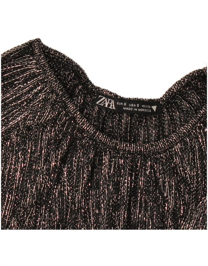 ZARA Dame Oversized langærmet bluse Top UK 10 Lille sort stribet