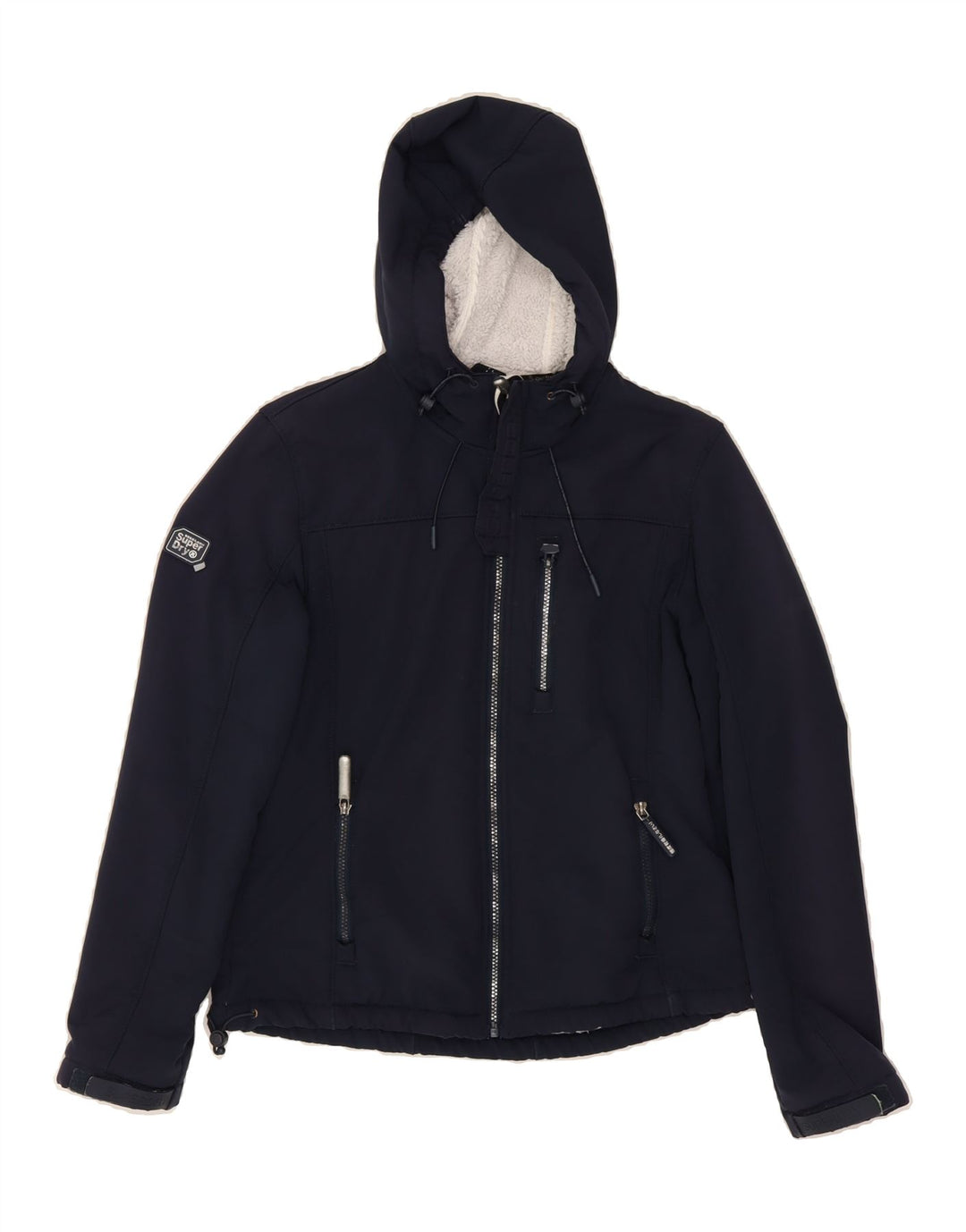 SUPERDRY Womens Graphic Hooded Windbreaker Jacket UK 12 Medium  Navy Blue Vintage Superdry and Second-Hand Superdry from Messina Hembry 