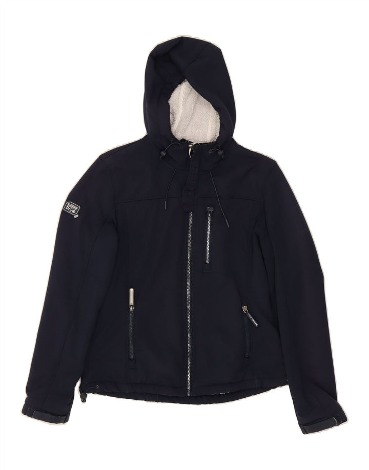 SUPERDRY Womens Graphic Hooded Windbreaker Jacket UK 12 Medium  Navy Blue Vintage Superdry and Second-Hand Superdry from Messina Hembry 
