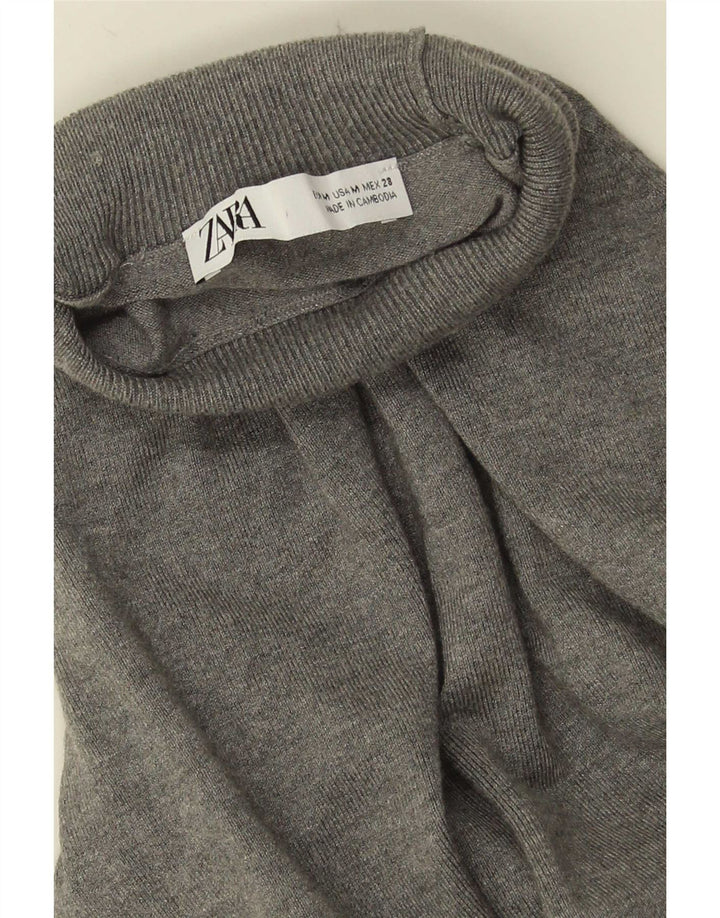 Zara Dame 3/4 ærmer rullehals sweater UK 12 mellemgrå