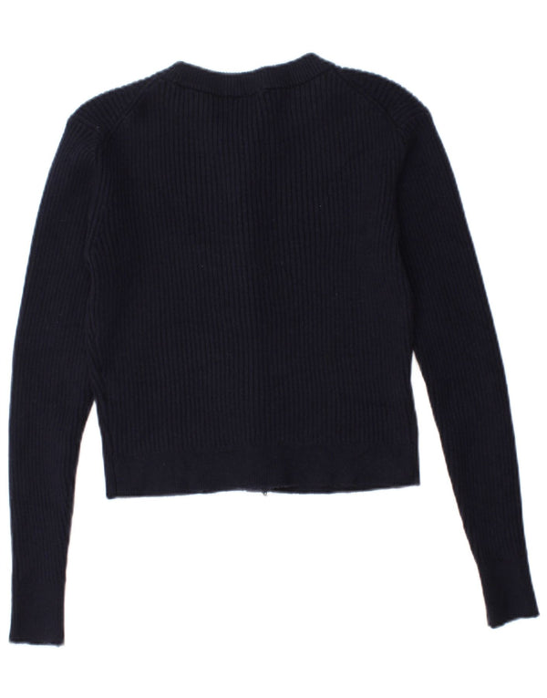 Zara Womens Crop Cardigan Sweater UK 14 Large Navy Blue Acryl