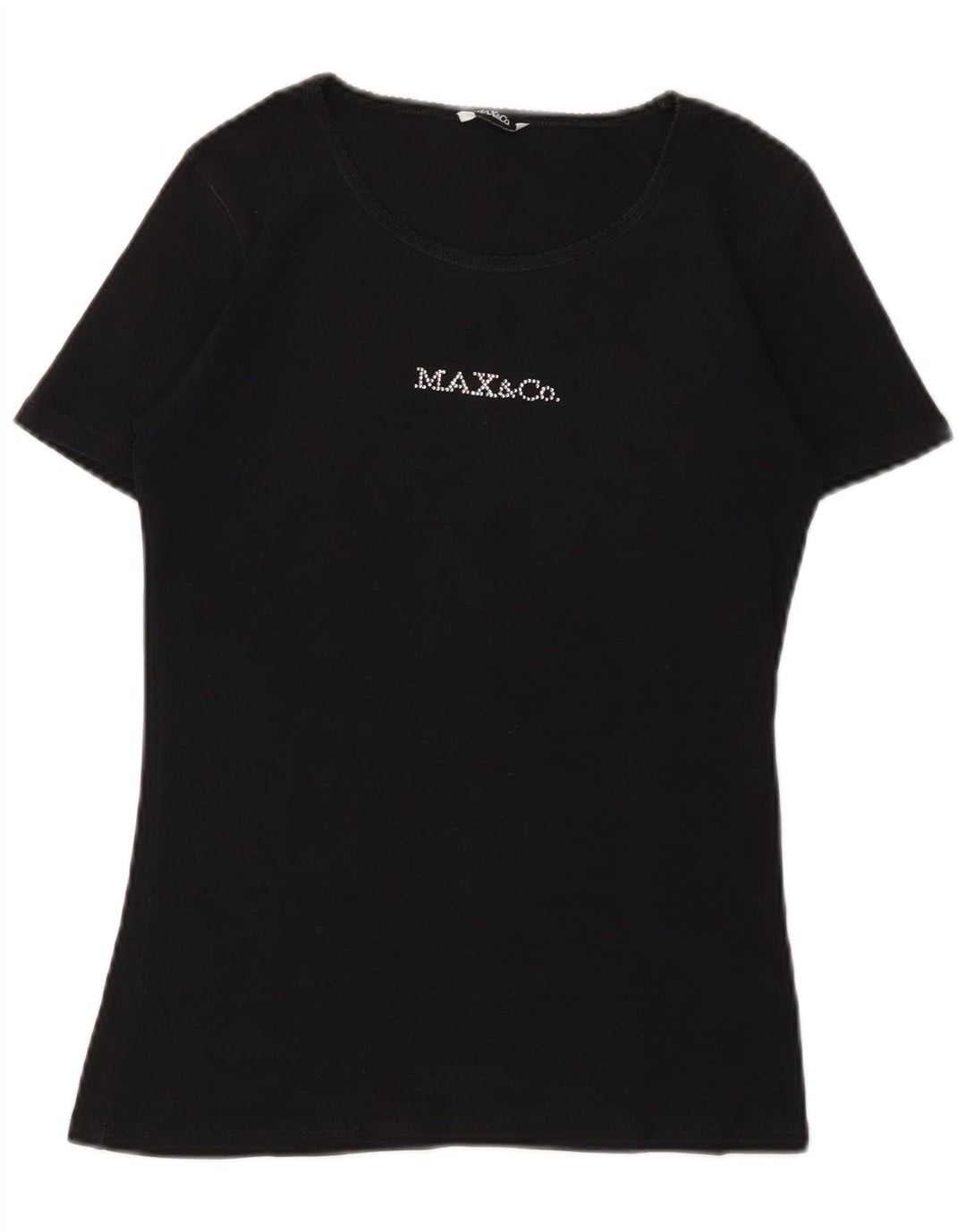 MAX & CO. Grafisk T-shirt top til kvinder UK 12 Medium Sort bomuld