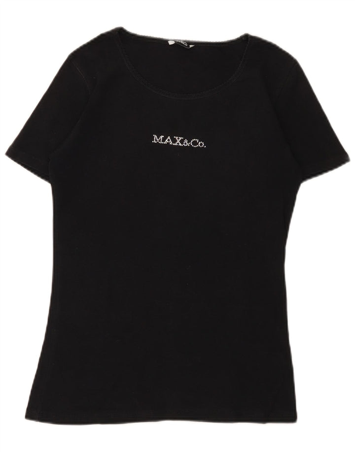 MAX & CO. Grafisk T-shirt top til kvinder UK 12 Medium Sort bomuld