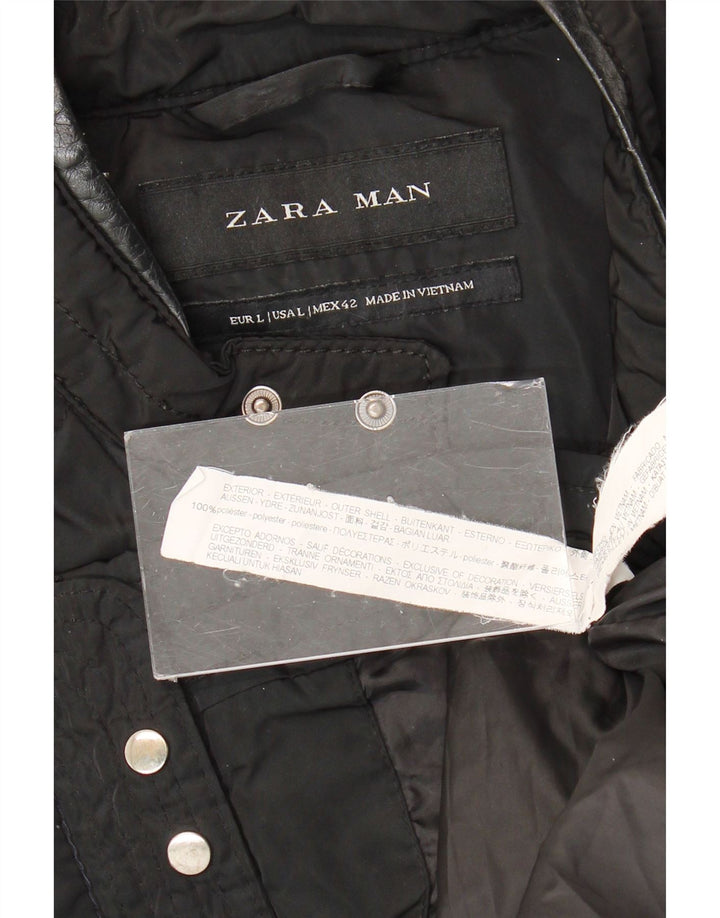 Zara Herre quiltet jakke UK 40 Stor sort polyester