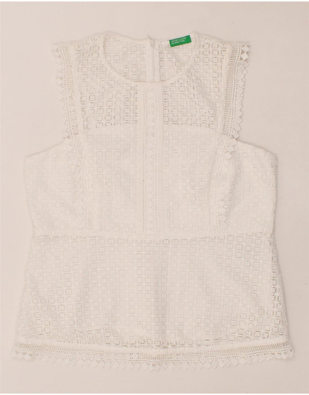 BENETTON Womens See Through Sleeveless Blouse Top UK 12 Medium White Vintage Benetton and Second-Hand Benetton from Messina Hembry 