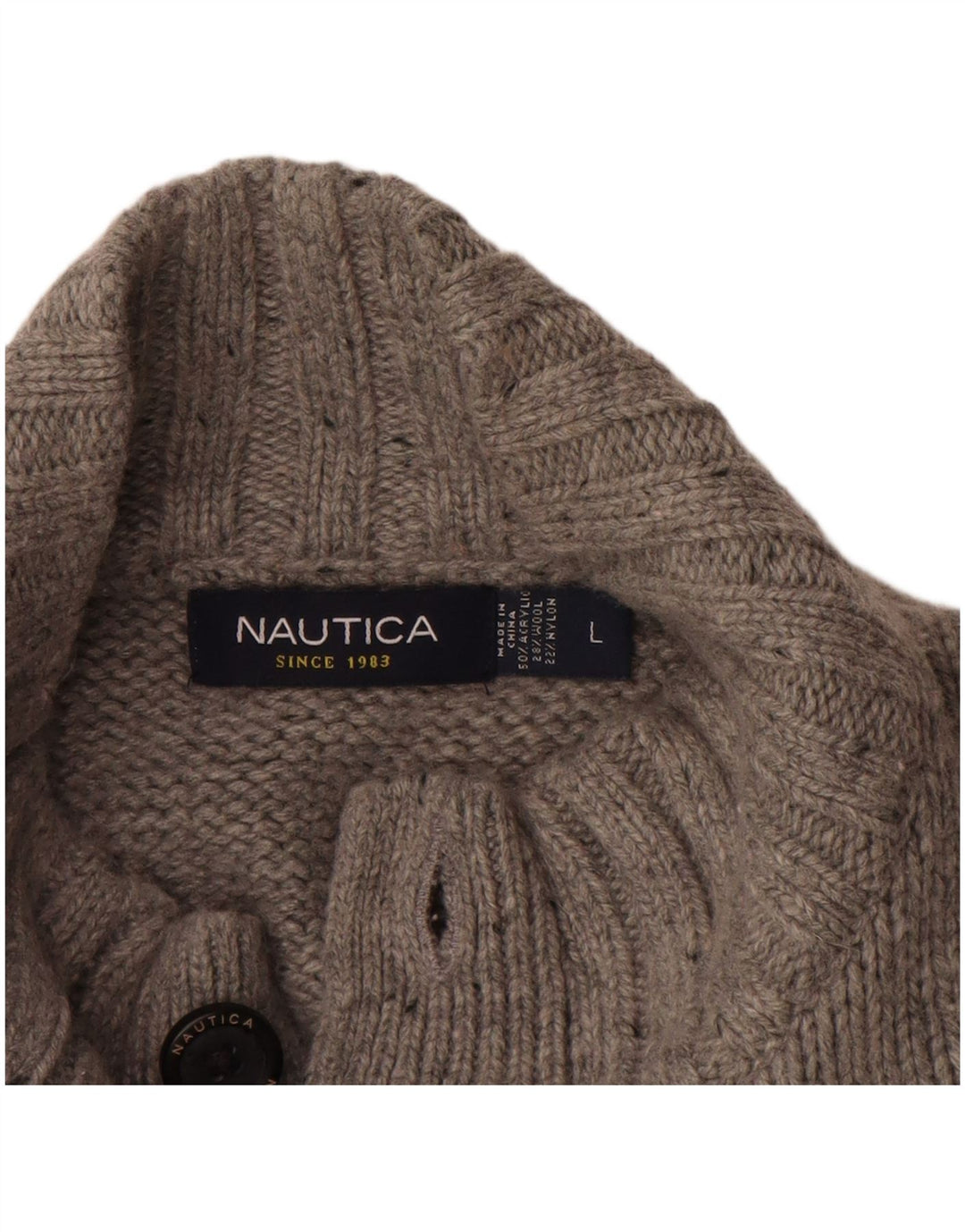 NAUTICA Herre Button Neck Jumper Sweater Stor Grå Flecked Acryl