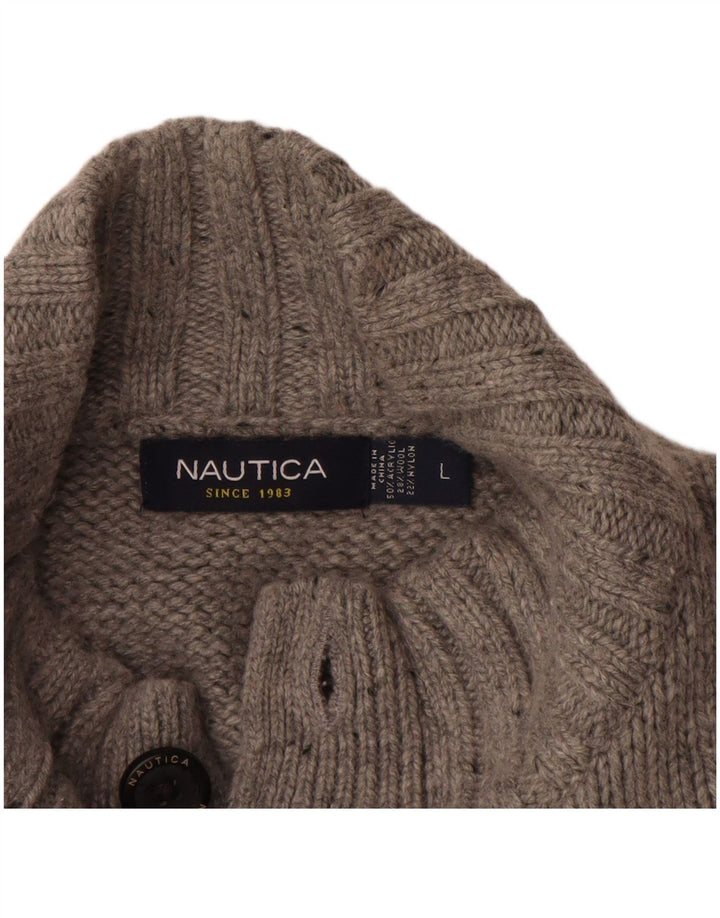 NAUTICA Herre Button Neck Jumper Sweater Stor Grå Flecked Acryl
