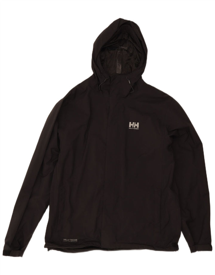 Helly Hansen Regnjakke med hætte til mænd UK 42 XL Sort Polyamid