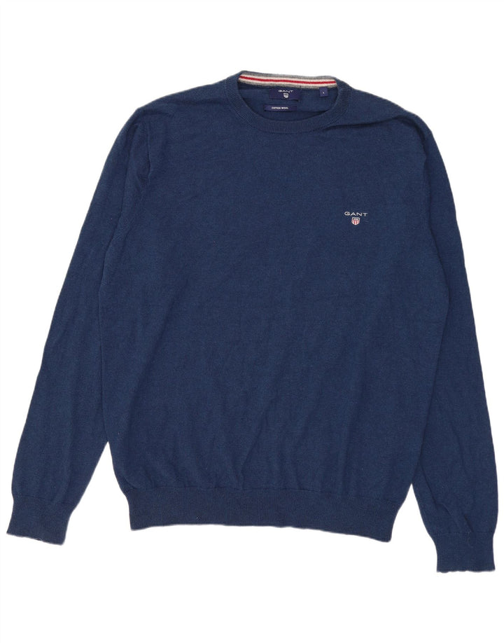 GANT Herre sweater med rund hals, stor marineblå bomuld