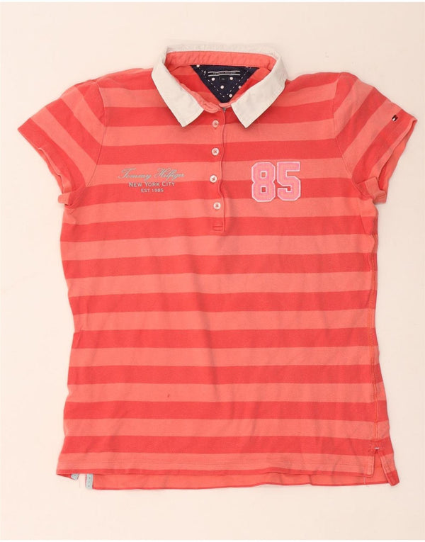 Tommy Hilfiger grafisk poloshirt til kvinder UK 18 XL rødstribet bomuld