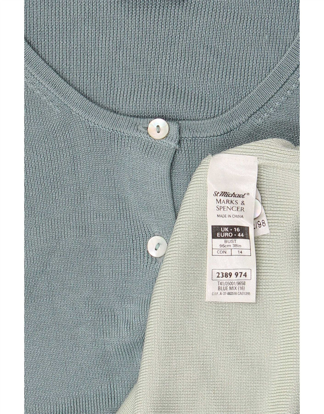 Marks & Spencer Dame Cardigan Sweater UK 16 Large Blue Colourblock Silke