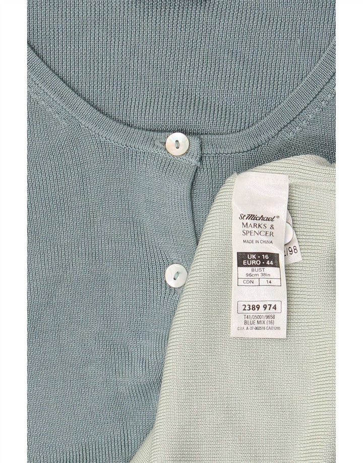 Marks & Spencer Dame Cardigan Sweater UK 16 Large Blue Colourblock Silke