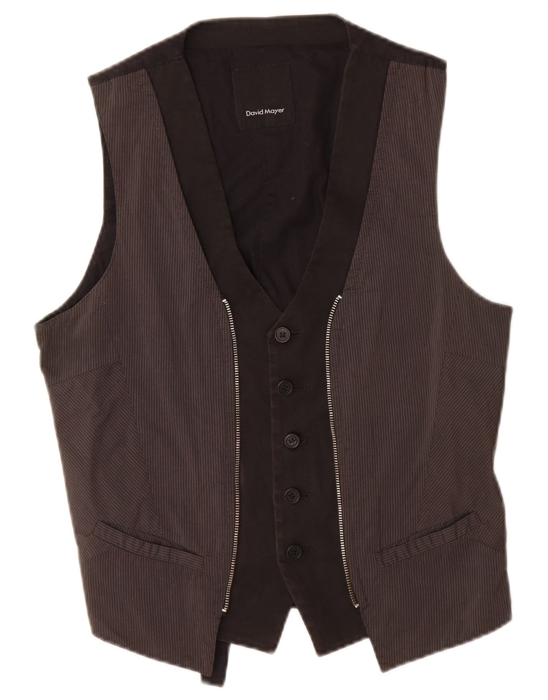 David Mayer damevest UK 14 medium sort nålestribet bomuld