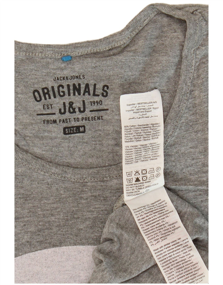 JACK & JONES Herre grafisk T-shirt top mellemgrå flækket bomuld