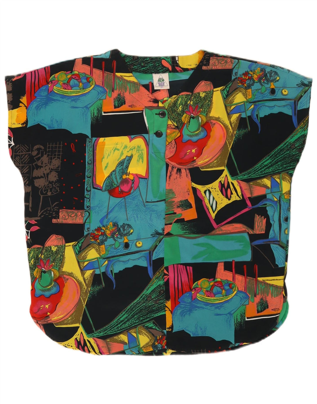 NY HURTIGT Dame Abstrakt Mønster Bluse Top EU 42 Stor Sort Polyester