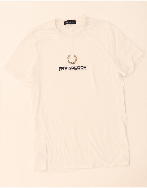 Fred Perry Mens Graphic T-Shirt Top Small White Cotton