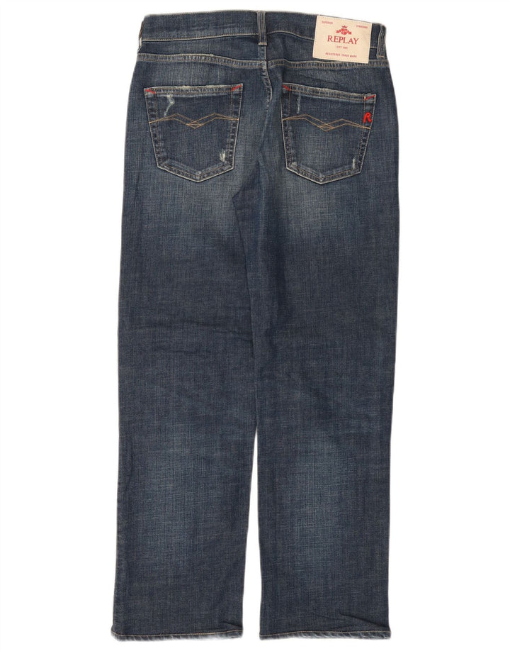 REPLAY Dame Straight Jeans W26 L27 Marineblå Bomuld