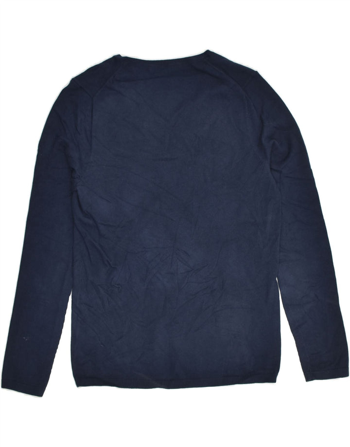 TOMMY HILFIGER Womens V-Neck Jumper Sweater UK 10 Small Navy Blue Cotton | Vintage Tommy Hilfiger | Thrift | Second-Hand Tommy Hilfiger | Used Clothing | Messina Hembry 