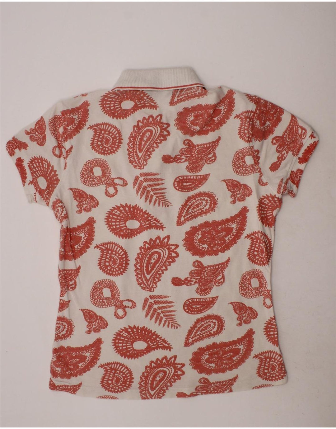 K-WAY Womens Polo Shirt US 6 Medium White Paisley Cotton Vintage K-Way and Second-Hand K-Way from Messina Hembry 