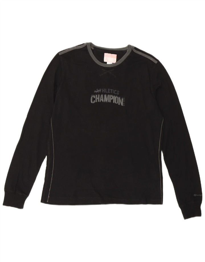 CHAMPION Womens Heritage Fit grafisk T-shirt top UK 14 Stor sort bomuld