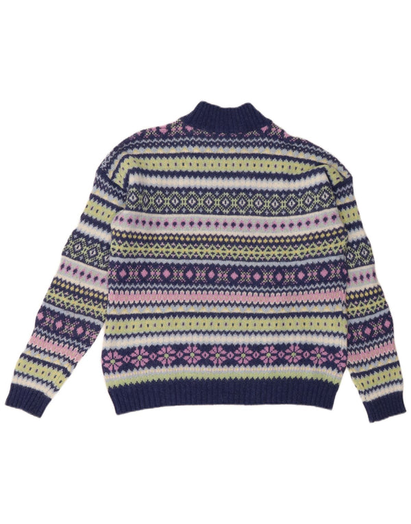 Benetton Womens Turtle Neck Jumper Sweater UK 16 Large Navy Blue Fair Isle