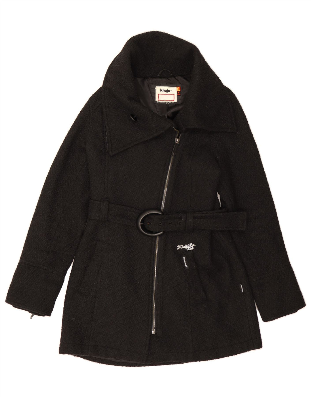 KHUJO Womens Overcoat UK 18 XL Black Polyester Vintage KHUJO and Second-Hand KHUJO from Messina Hembry 