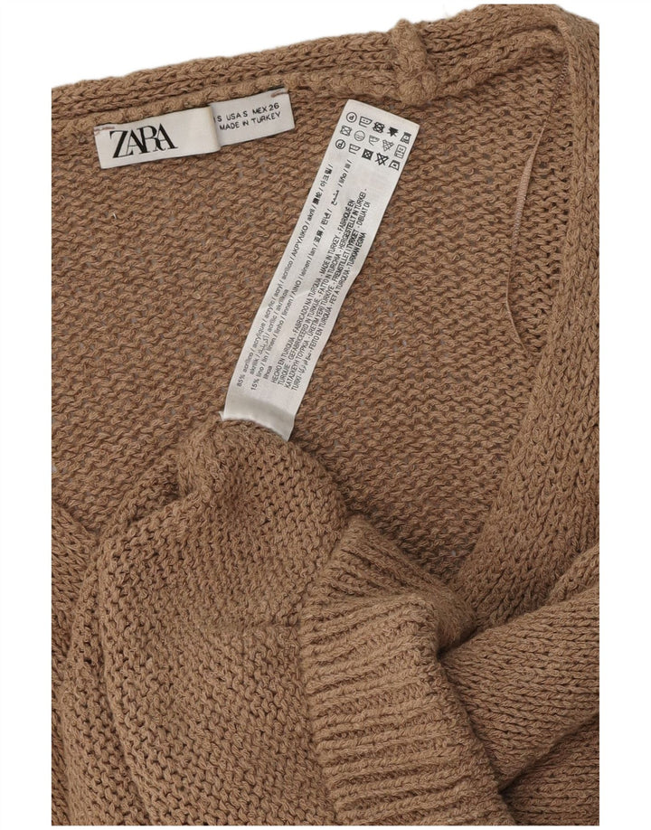 Zara Dame Oversized Cardigan Sweater UK 10 Lille Brun Akryl