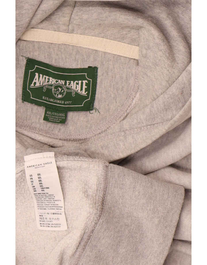 American Eagle Herre Grafisk Hoodie Jumper 2XL Grå Bomuld