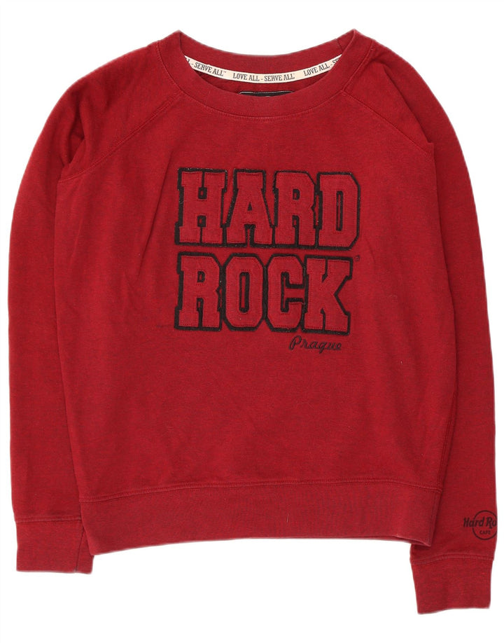 HARD ROCK CAFE Dame Prag Grafisk Sweatshirt Jumper UK 16 Stor Rød