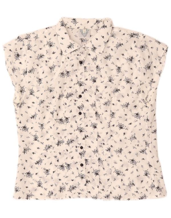 Vintage kvinders kortærmet skjortebluse UK 14 Medium White Floral