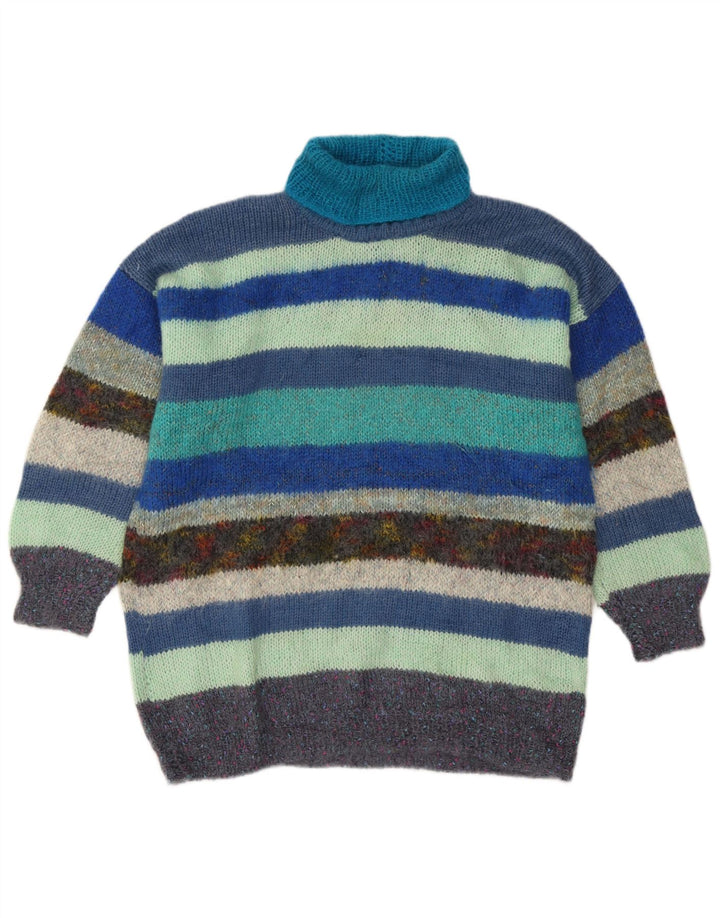 Vintage Dame Roll Neck Jumper Sweater UK 16 Stor Flerfarvet Stribet