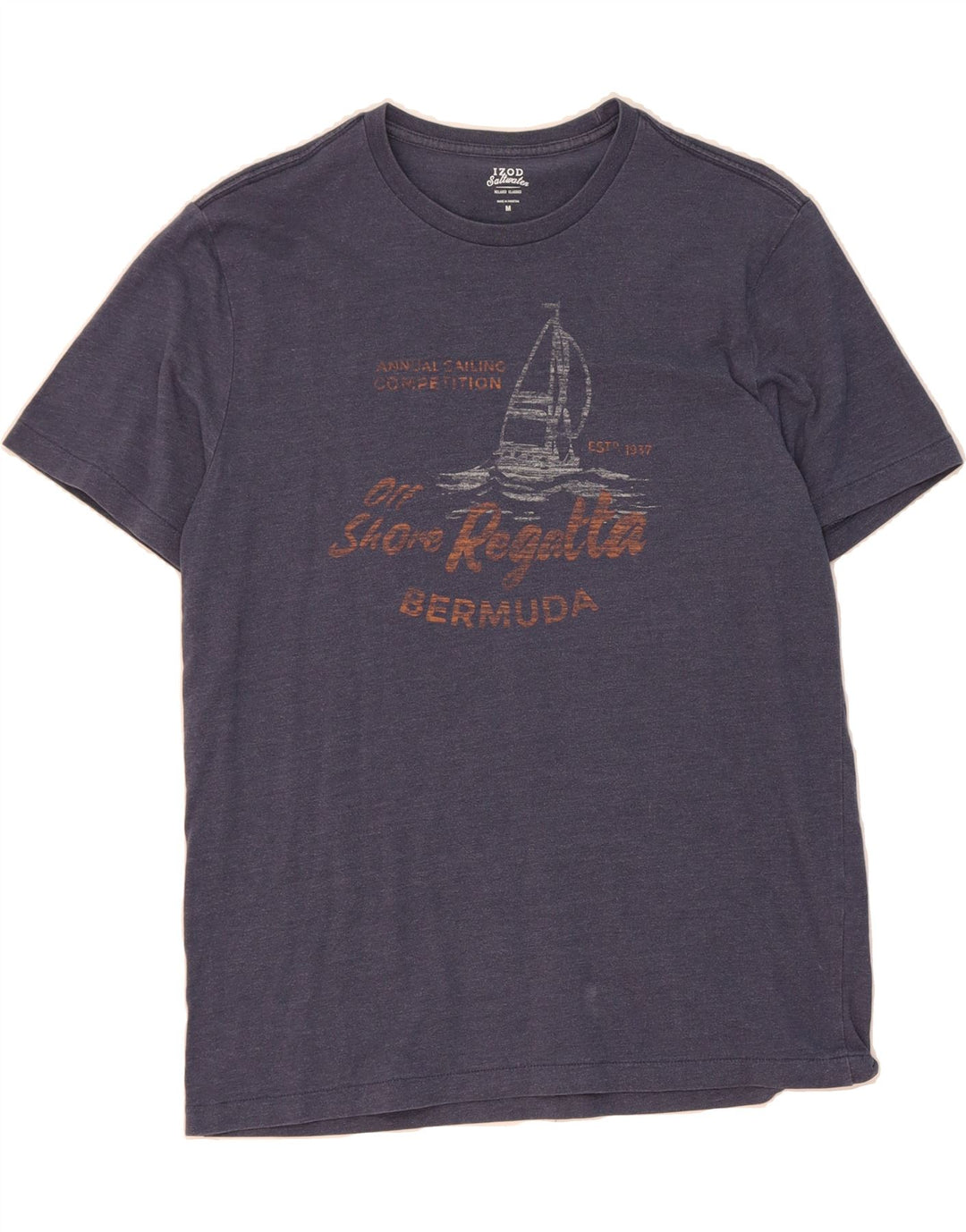 IZOD Mens Salt Water Graphic T-Shirt Top Medium Navy Blue Cotton Vintage Izod and Second-Hand Izod from Messina Hembry 