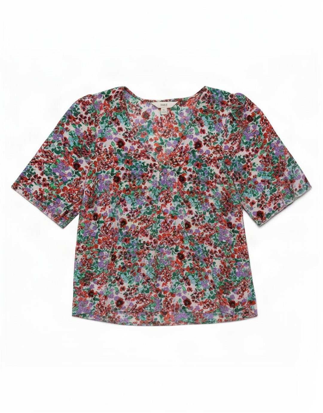 Marks & Spencer skjortebluse til kvinder UK 14 Stor flerfarvet blomster