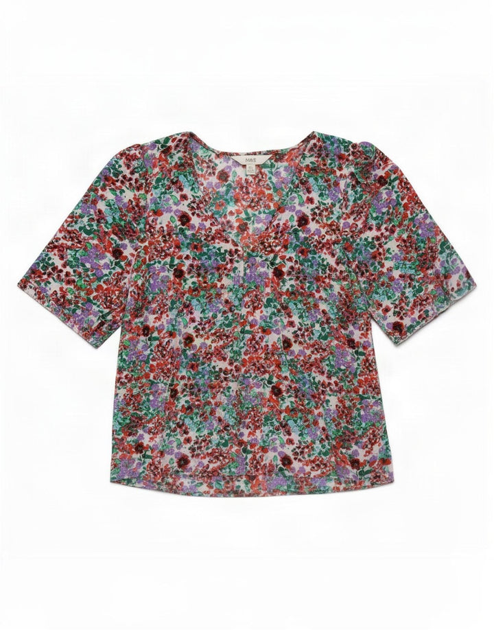 Marks & Spencer skjortebluse til kvinder UK 14 Stor flerfarvet blomster