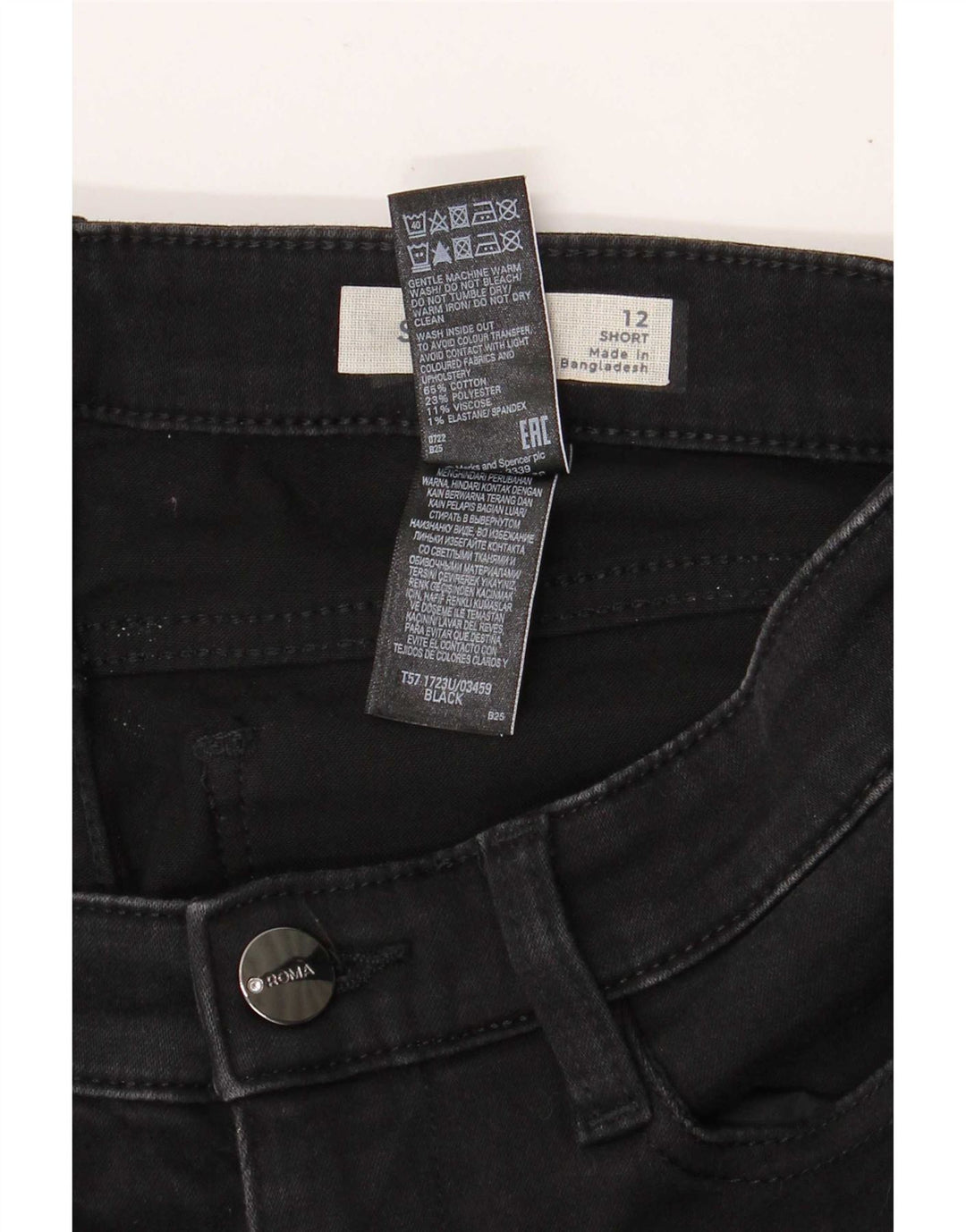 Marks & Spencer Kvinder Kort Straight Jeans UK 12 Medium W28 L29 Sort