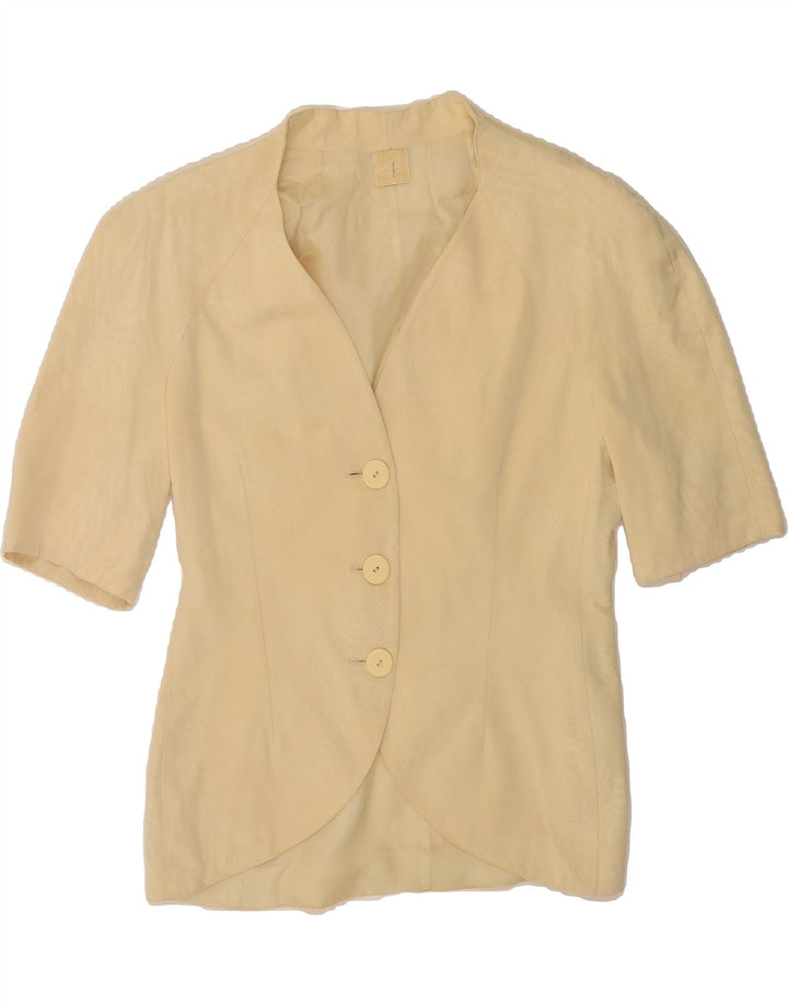 KRIZIA Womens Short Sleeve 3 Button Blazer Jacket IT 44 Medium Beige Vintage Krizia and Second-Hand Krizia from Messina Hembry 