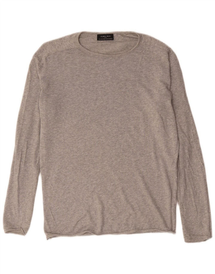 Zara Herre Boat Neck Jumper Sweater Small Grey Flecked