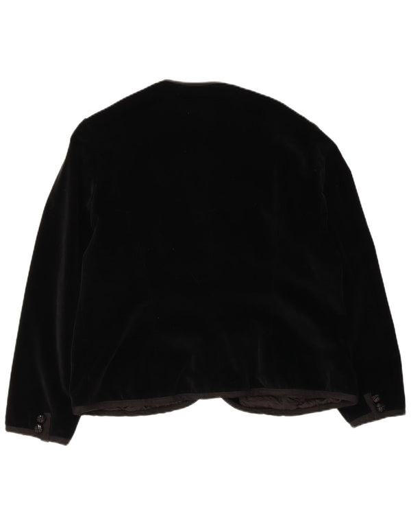 Vintage Dame 5 Button Velvet Blazer Jacket UK 14 Medium Black
