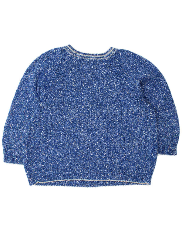 VINTAGE Dame Loose Fit V-hals sweater UK 14 Medium Blue Flecked