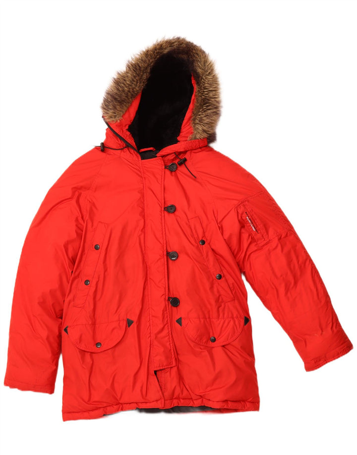 RALPH LAUREN Dame Hooded Parka Jacket UK 14 Medium Red Winter